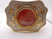 WESTERN BELT BUCKLE BLUE AND GOLD TONE MAFCO COWBOY SOUTHWEST 3 3/4" X 2 3/4"