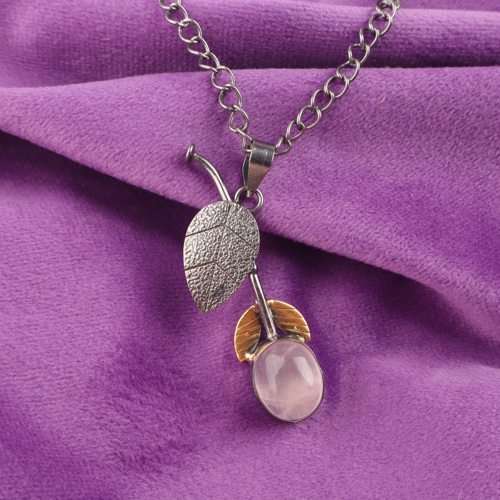 Natural Rose Quartz 925 Sterling Silver Wife Anniversary Valentine Gift Pendant