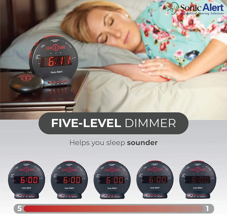 Sonic Bomb Reloj Despertador Doble Extra Fuerte con Agitador de Cama, Negro | Vibrador, Pesado Foto 3 de 4