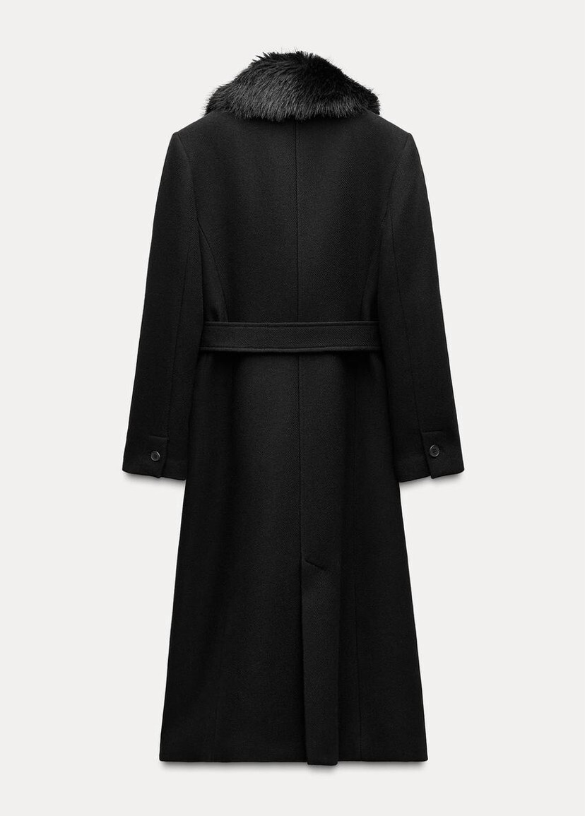 ZARA WOOL COAT WITH FAUX FUR LAPEL COLLAR BLACK FW24/25 ZARA WOOL COAT WITH FAUX FUR LAPEL COLLAR BLACK FW24/25