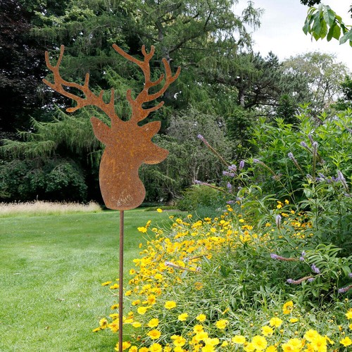 Rost Deko Stecker Hirsch mit Geweih Beetstecker Gartendeko Stab Edelrost - Bild 3 von 3