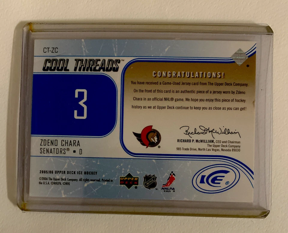 upper deck, “ICE”, Cool Threads, Zdeno Chara, Senators, #CT-ZC,N/M Condition - Image 2 of 2