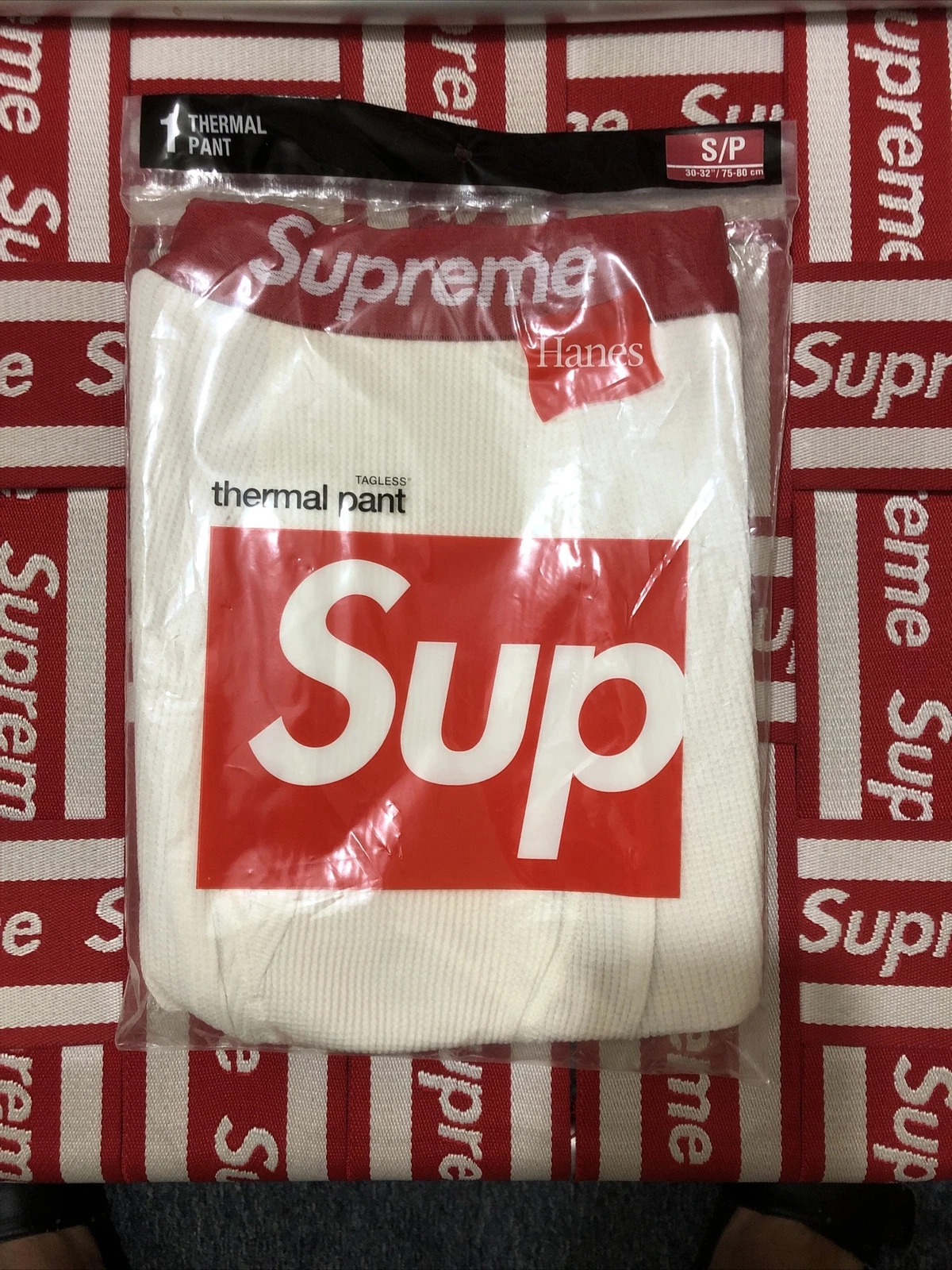 Pantalon thermique Supreme Hanes taille S ! Couleur naturelle !! Neuf dans sa boîte !!!Super Rare !!