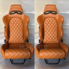 2 X Tanaka Universal Tan Pvc Leather Racing Seat Dual Recliner Diamond Stitch