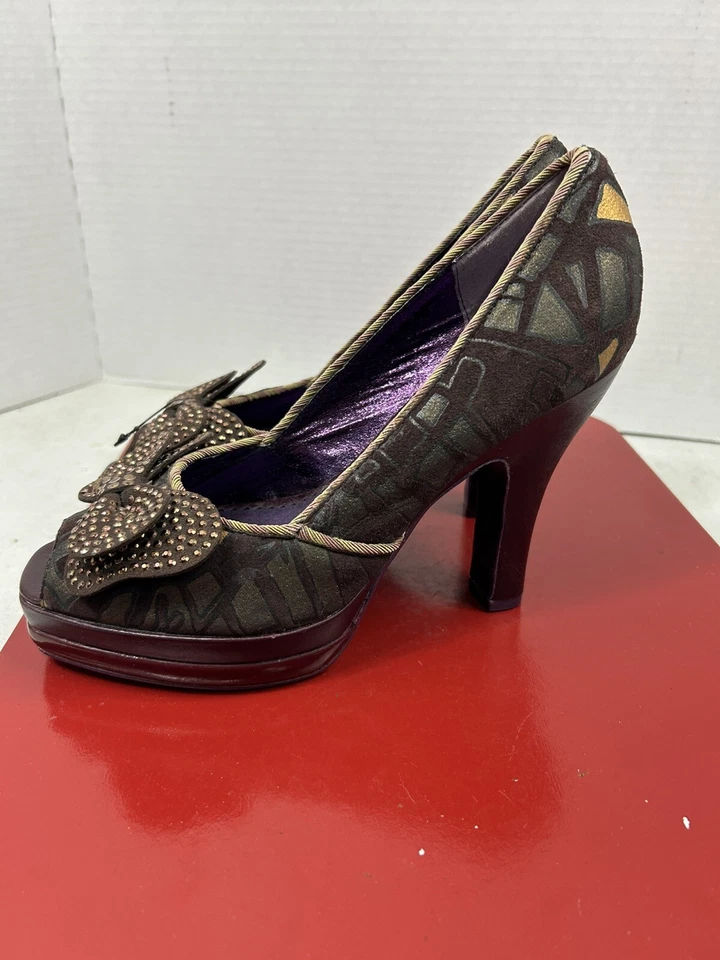 Licencia Poética London Peek A Boo Tacones Acento Floral Talla 6.5M Cuero Foto 2 de 4