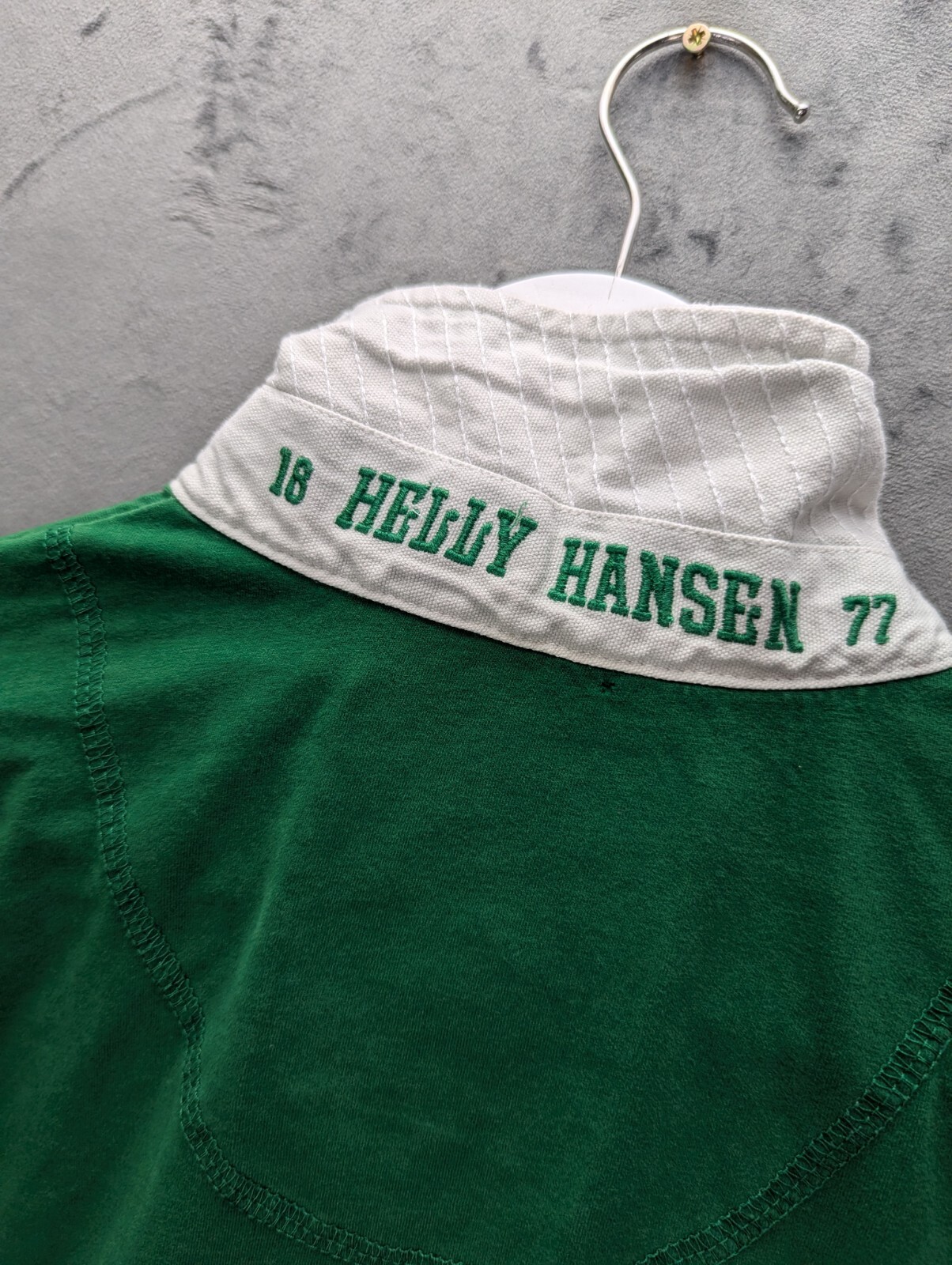Helly Hansen Men Rugby Polo Shirt Size Large Green Long Sleeve Cotton  Slim Fit image 5