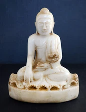 Antique Burmese Alabaster Marble Seated Buddha Statue 19th C,  Mandalay period