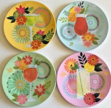 Fancy Drink Melamine Snack Appetizer Dessert Plates 6" Set of 4 Beach House