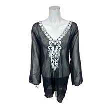 Attitudes by Renee Women's Chiffon Bathing Suit Cover Up Black Large Size