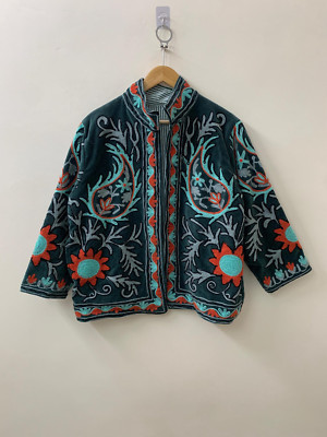 Embroidered Suzani Short Jacket | Handwoven Bomber Jacket | Suzani Coat
