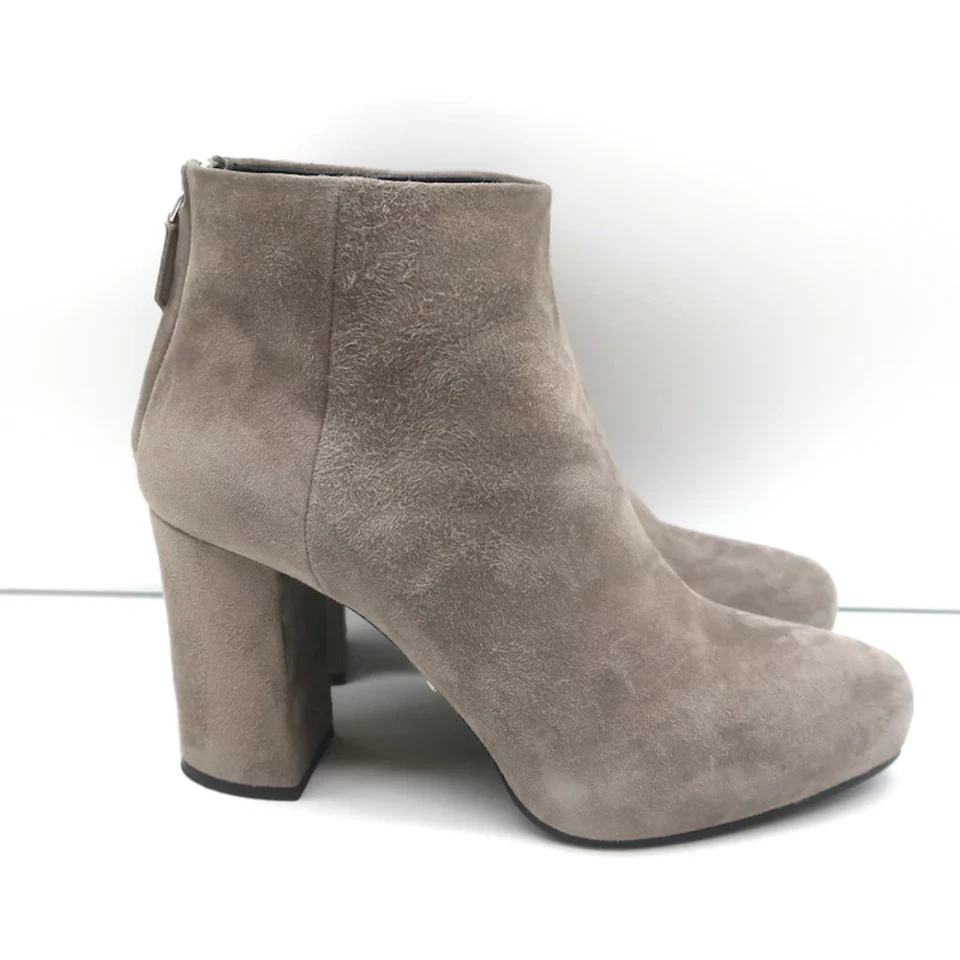 Prada Ankle Boots Taupe Suede Size 37 Hidden Platform Booties - Image 2 of 4