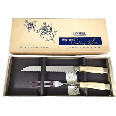 NOS Vintage Mid Century Emdeko Sheffield Cutlery Carving Set NEW OLD STOCK