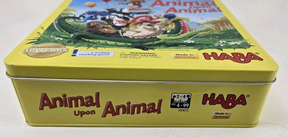 HABA Animal Upon Animal Wooden Stacking Board Game 10th Anniversary Tin Complete - Image 2 of 4