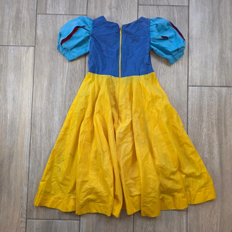 Disfraz de Blancanieves Hecho a Mano Vintage Niños Años 80 90 Manga Abullonada Vestido Amarillo Azul Foto 2 de 4