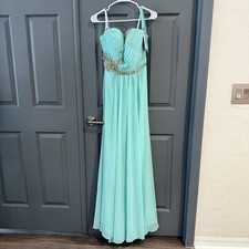 JVN By Jovani Fashion Teal A-Line Dress with Iridescent Rhinestones Sz 10