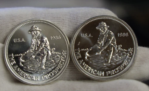 (2) 1986 Engelhard 1 oz Prospector Silver Rounds Nice Unc