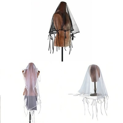 Sheer Bridal Veils with Fingertip Length Ribbon Bowknot Decors Wedding Event