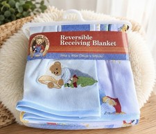 Vintage Blue Jean Teddy Reversible Receiving Baby security Blanket 30x40 Lovey