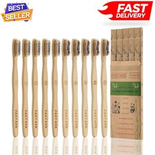 Bamboo Toothbrushes 10 Pack Biodegradable Soft Medium Charcoal Bristles
