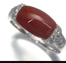 Natural coral cabochon Diamond 0.11ct Ring 90...