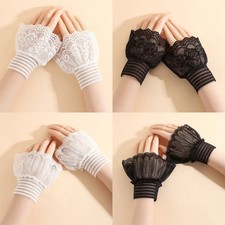 1 Pair Versatile Elegant Fake Cuffs Embroidery Pattern Solid Color Lace Sleeves