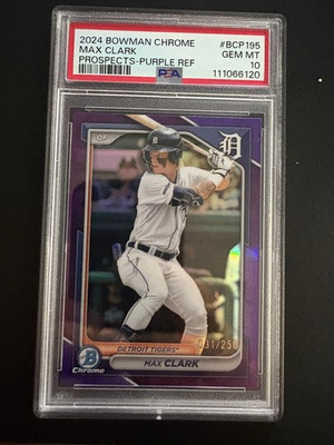 #ad #ad 2024 Bowman Chrome Prospects Max Clark #BCP 195 Purple Refractor 250 PSA 10 $79.95