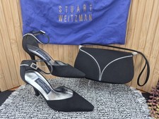 Stuart Weitzman Russell Bromley Black Satin Crystal Heel Pumps Clutch Bag UK 4.5