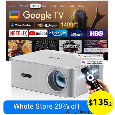 PV800 PRO Smart Projector 45000 Lumen 1080P 4K Compatible Google TV Auto Focus