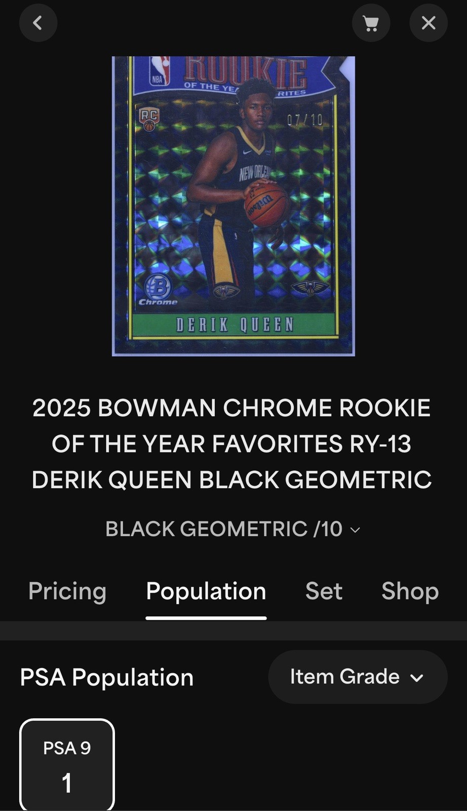 2025-26 Bowman Derik Queen ROTY Favorites Black Geometric Refractor /10 PSA 9 view 5