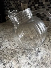 Covetro Italy Vintage 1950s Refrigerator Water Pitcher Clear Thick Ribbed Glass