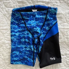 Boys TYR Jammer Swim Shorts, Size 22, Black / Blue