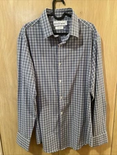 Mizzen Main Shirt Men’s Trim Fit Long Sleeve Gray White Checkered Leeward Large