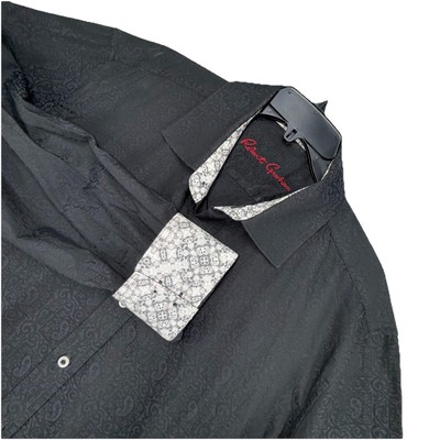 Robert Graham Shirt Men's XL Flip Cuffs Button up Black Digitized Preppy