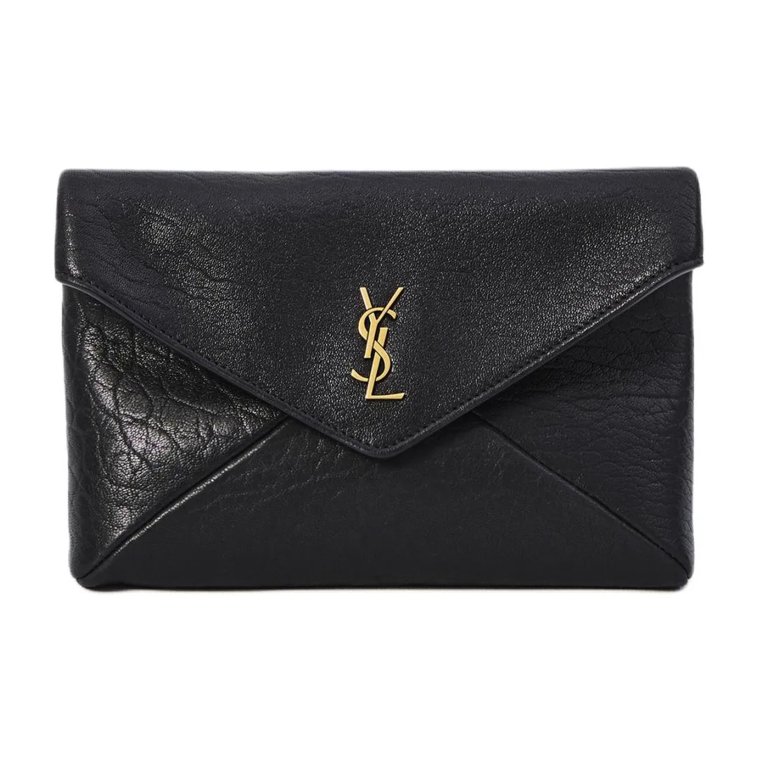 SAINT LAURENT CASSANDRE Sheepskin Shoulder Bag Women's Black 7.5*1.2*4.7 in