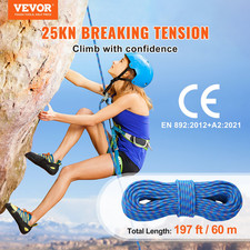 VEVOR 60M 197ft Dynamic Climbing Rope, 10.2mm Outdoor Rock Climbing Rope with