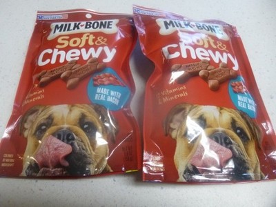 Lot Of 2 Milk Bone Soft & Chewy Dog Treats Made With Real Bacon, 5.6 oz