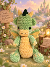Handmade Crochet Cute Green Dragon Plush, Amigurumi Gifts, Room Decor