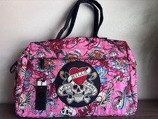 Ed Hardy Pink Love Kills Rhinestone Large Duffle Bag tattoo flash New