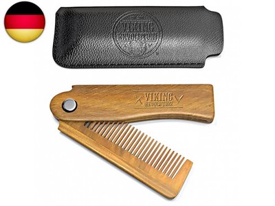 Bartkamm - Faltbarer Bartkamm Männer für Herren mit Etui - Sandelholz & N