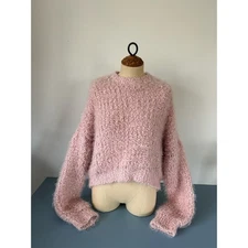 Oak + Fort womens pink fuzzy sweater size S cropped long bell sleeves