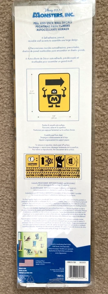 Tinta de monstruo Pixar de Disney. Kit de calcomanías de pared 6 piezas Peel Stick Move - NUEVO Foto 2 de 4