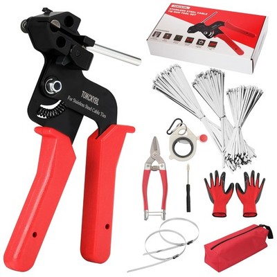 Stainless Steel Cable Tie Gun Set   Heavy Duty Metal Zip Tie Tool Kit with 150PC