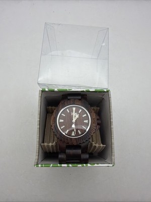 WeWOOD Date Wooden Watch Dark Brown Chocolate Wood Round Dial Analog Quartz NEW