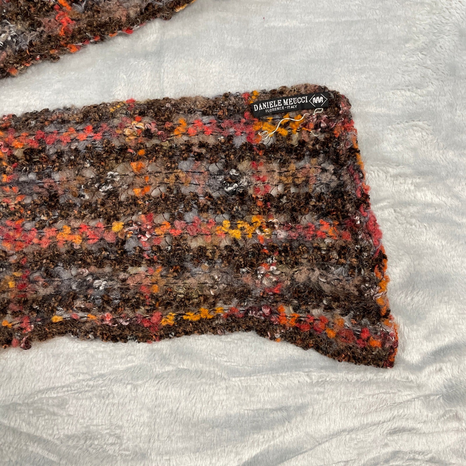 Daniele Meucci Florence Italy Brown Orange Fuzzy Plaid Wool Blend Scarf Wrap