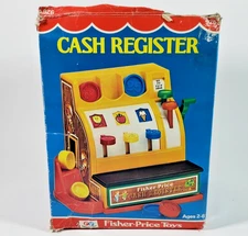 1974 Vintage Fisher Price Cash Register #926 with Coins and Working Bell in Box