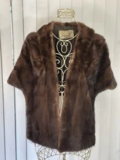 Lurye Furs Brown real MINK Fur Stole Vintage Shawl Bridal Bolero