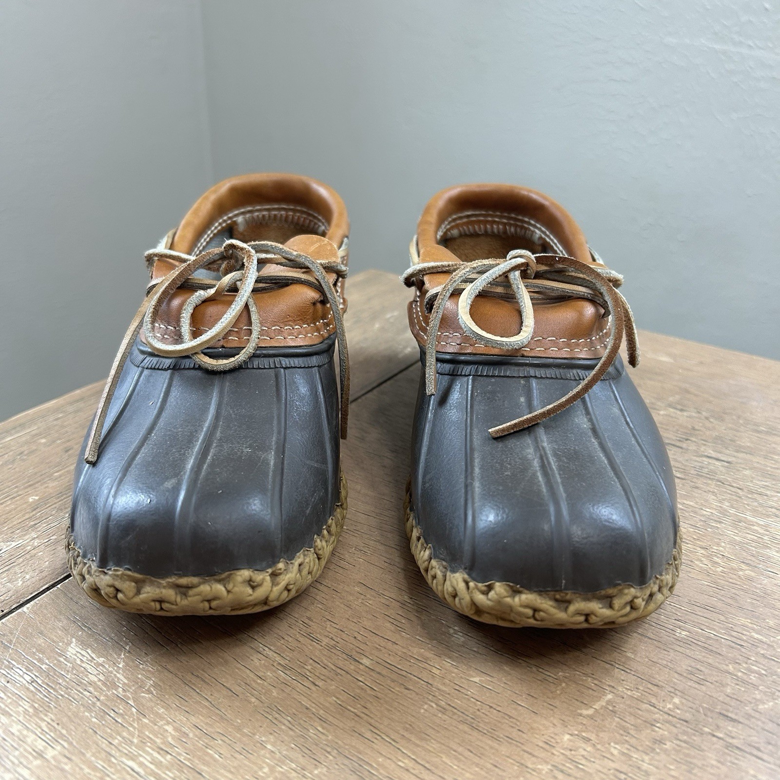 VTG LL Bean Boots Rubber Mocs Low Duck Boots Tan Brown Men's 6M Fisherman VGC
