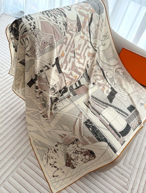 Bufanda chal 70 % cachemir 30 % seda 140x140 cm rosa estampado caballo doble cara envoltura nueva Foto 4 de 4