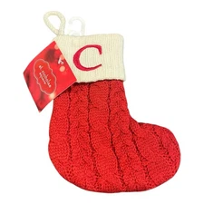 Kohl's St Nicholas Square Knitted Red Mini Stocking 6" Initial C