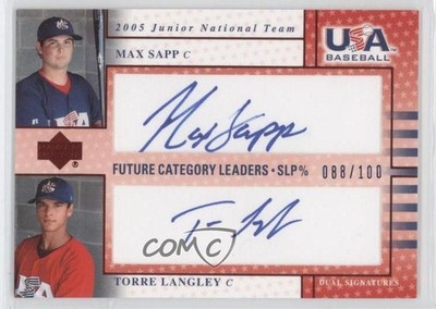 2005 Upper Deck USA Baseball Blue Ink /100 Torre Langley Max Sapp #FCL4 Auto 0b0